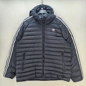 ADIDAS ORIGINAL MEN'S XL 3 STRIPES PADDED HOODED JACKET BLACK IZ1842 NWT
